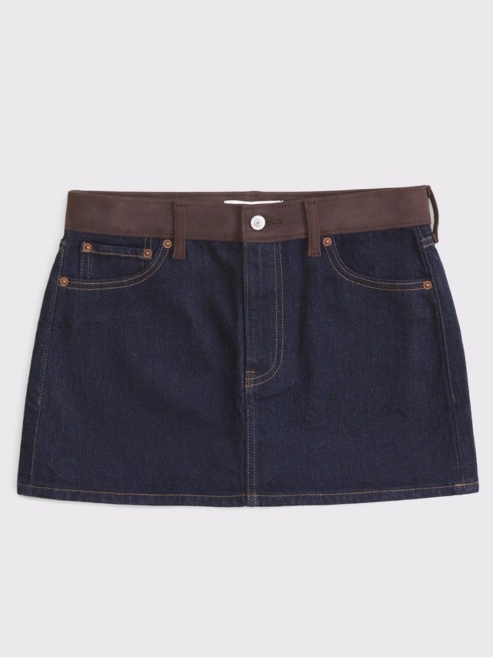 Abercrombie & Fitch Dark Blue Denim Mini Skirt with Brown Waistband